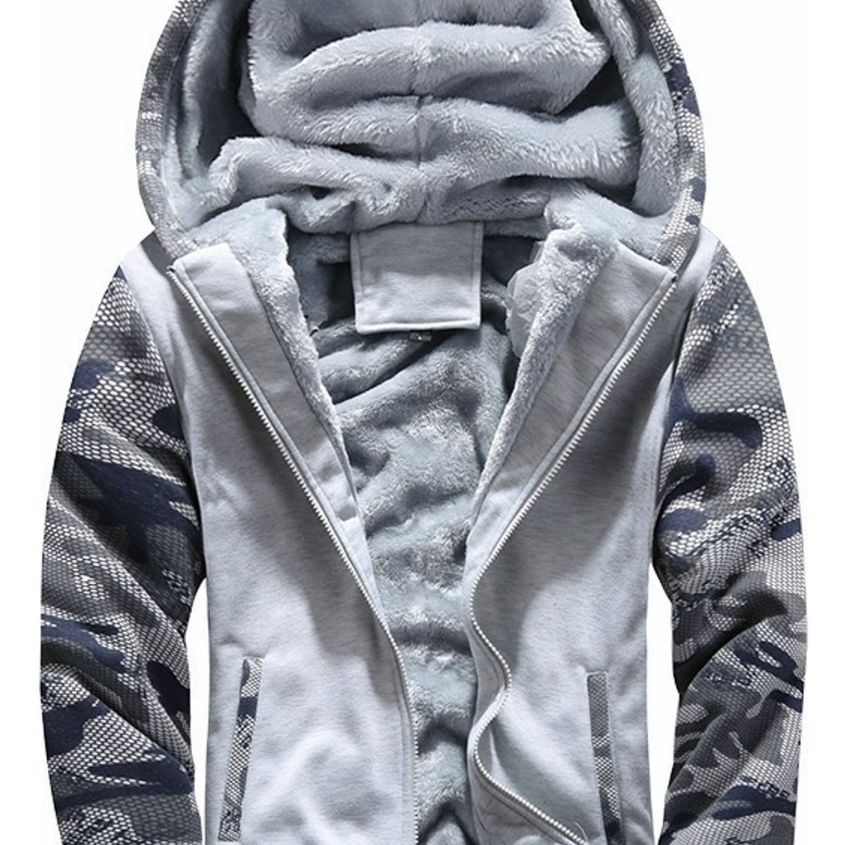 KEEJOIN - Chaqueta parkaNieve parkaCortaviento hombre forroPolar-D63 gris claro