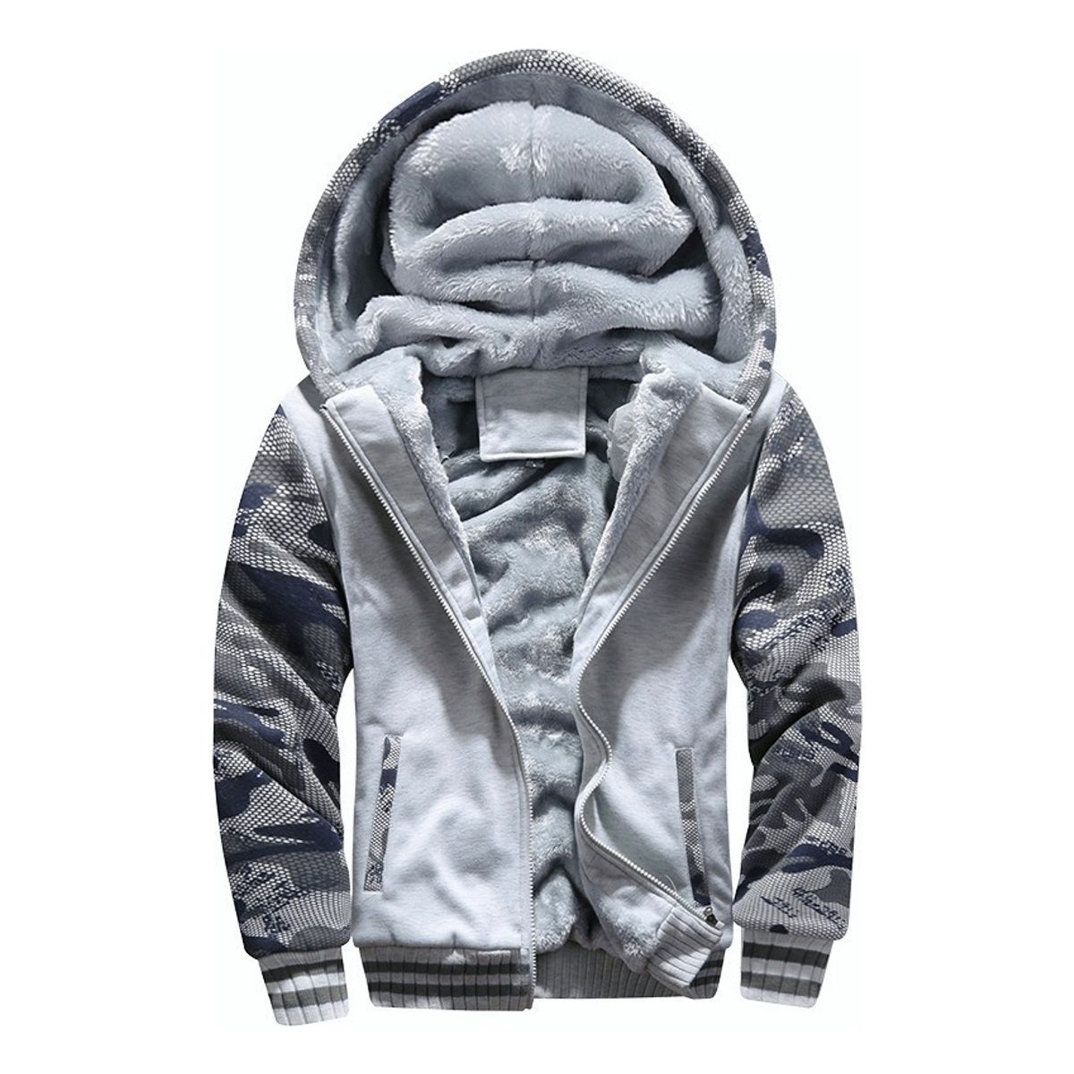KEEJOIN - Chaqueta parkaNieve parkaCortaviento hombre forroPolar-D63 gris claro