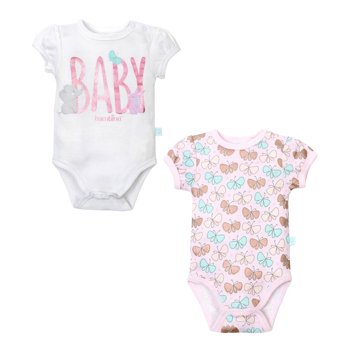 BAMBINO - Set 2 Bodys Manga Corta Blanco Mariposa Niña