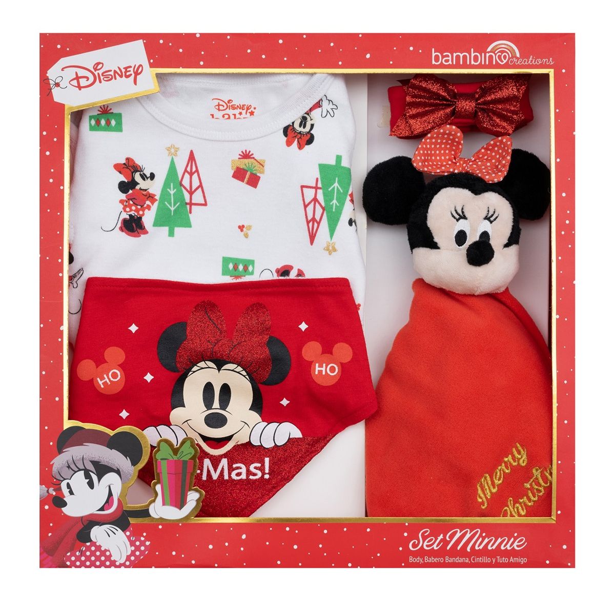BAMBINO - Set 4 Piezas Navidad Blanco Minnie Niña 12-18 Meses