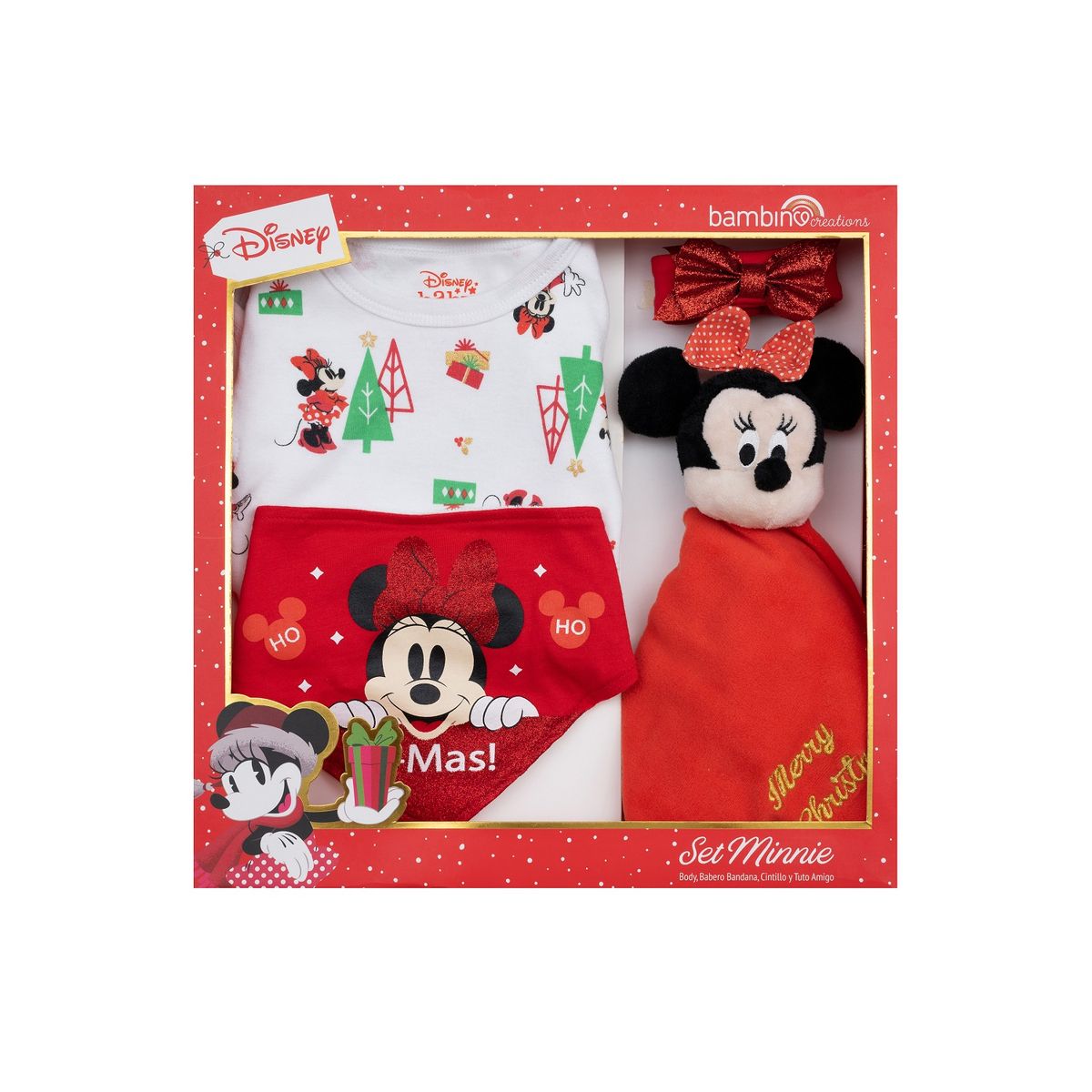 BAMBINO - Set 4 Piezas Navidad Blanco Minnie Niña 12-18 Meses