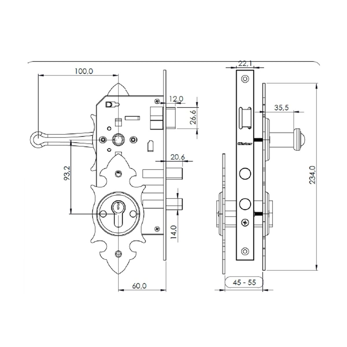 OISTER - Cerradura Embutir Con Placa Oister Trancura Manilla Interior - Negro
