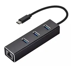 GENERICO - Adaptador Tipo C - Hub - 1 x Rj45 Cable De Red y 3x1 Usb 3.0