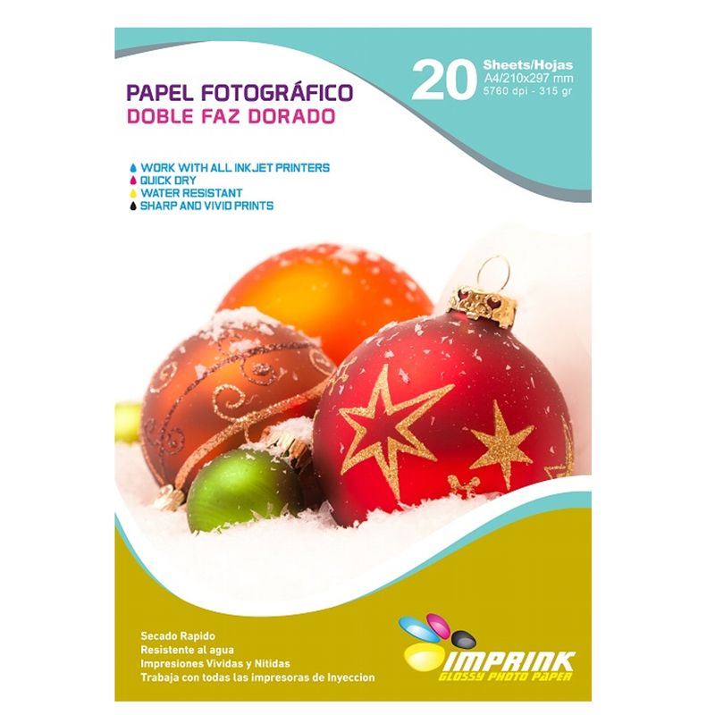 IMPRINK - Papel Fotografico doble Faz Dorado A4315gr20 Hojas