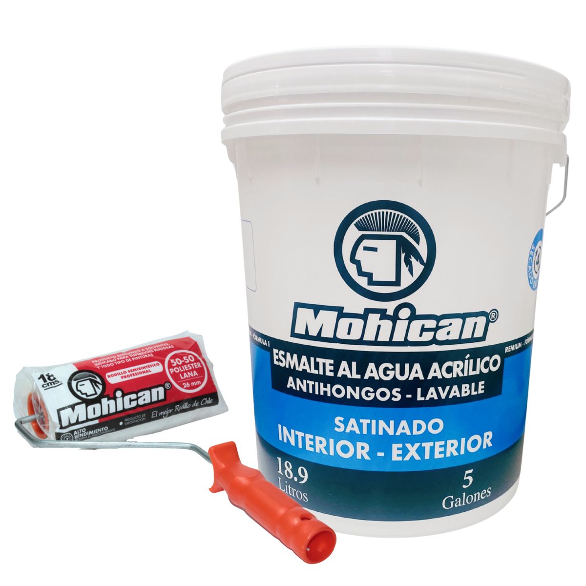 MOHICAN - Promo Esmalte Al Agua Blanco Tineta 5 gal Mohican + Rodillo