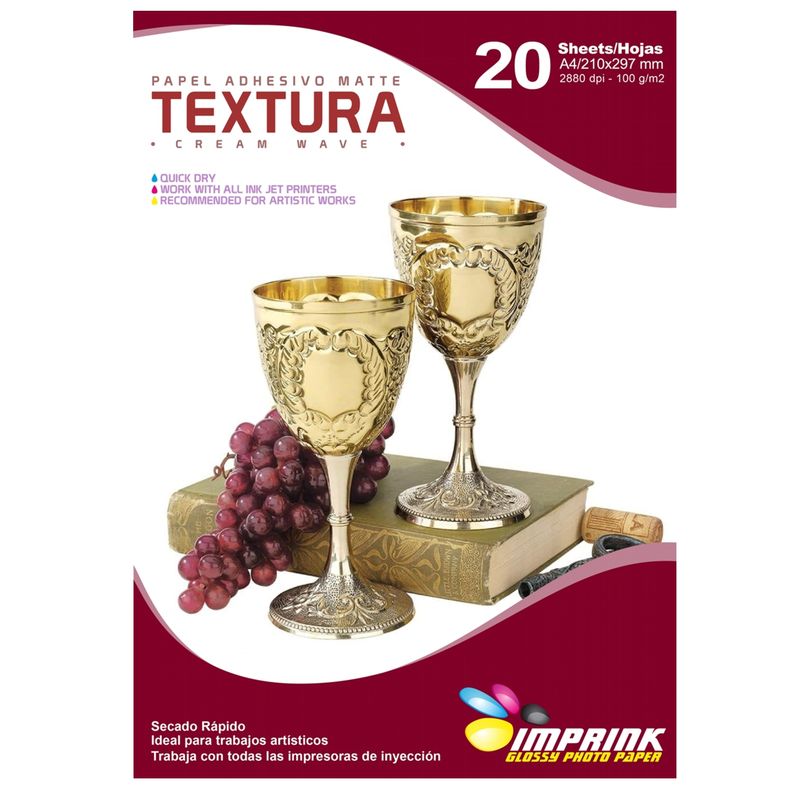 IMPRINK - Papel Adhesivo Matte TEXTURA  Cream Wave A4100g20 Hojas