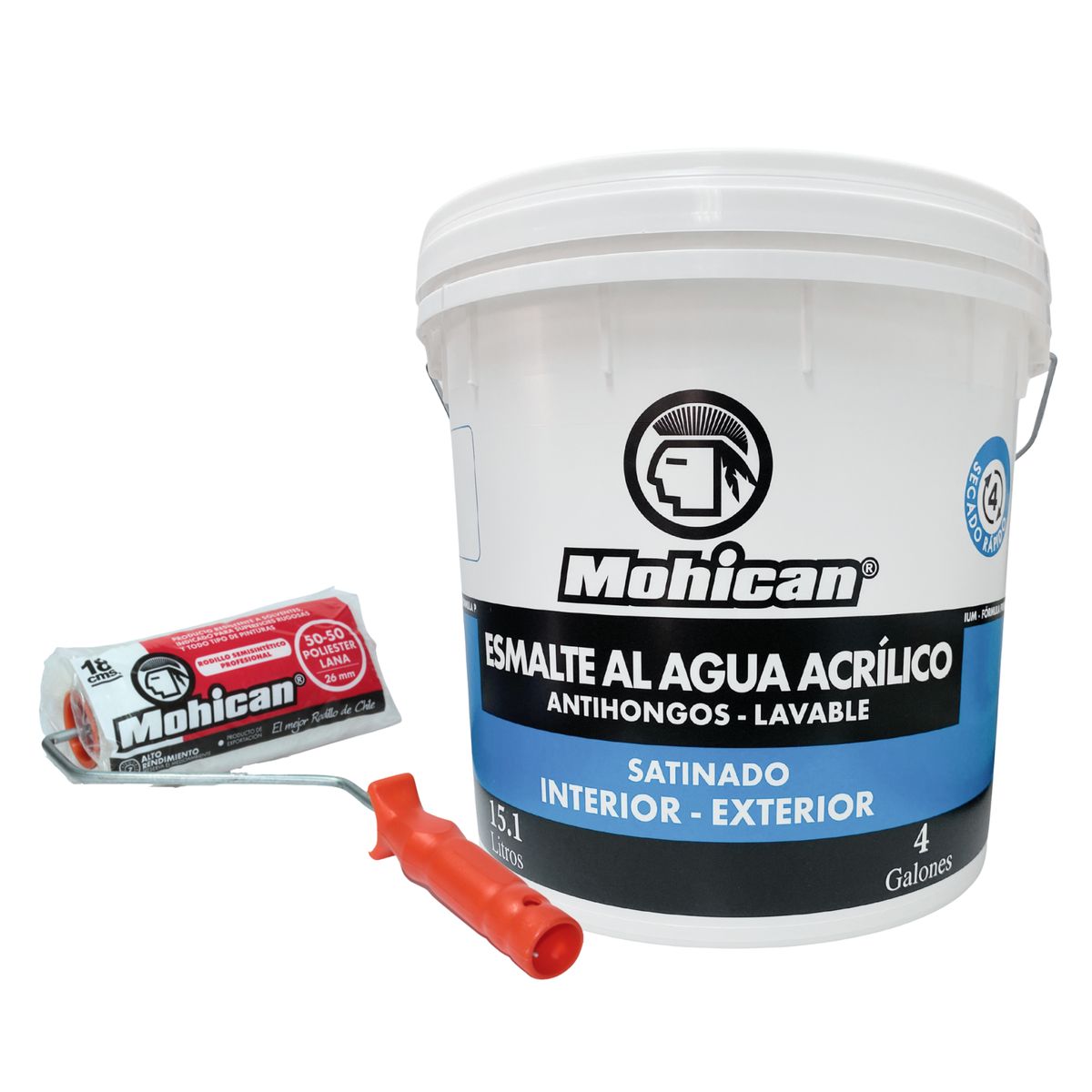 MOHICAN - PROMO ESMALTE AL AGUA BLANCO TINETA 4 GL+ RODILLO POLY LANA