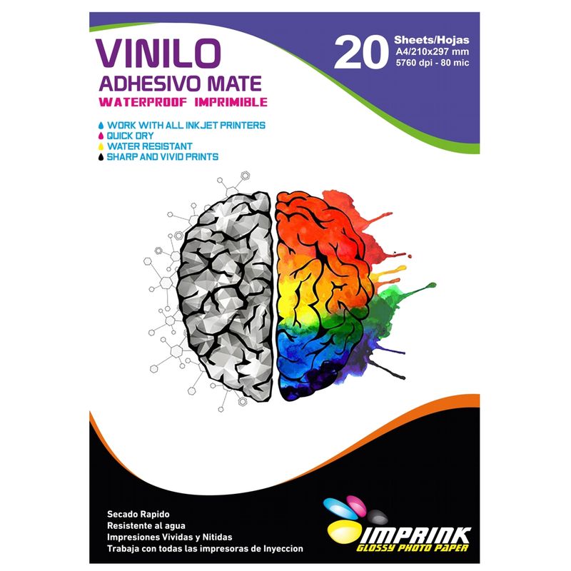 IMPRINK - Vinilo Adhesivo Blanco Mate Imprimible A420 Hojas Imprink