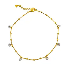 COGGIOLA - Tobillera Circones Blancos Bolitas Enchapado Oro 18K