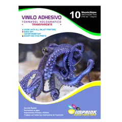 IMPRINK - Vinilo Tornasol Adhesivo Holografico TRANSPARENTE A4 10h