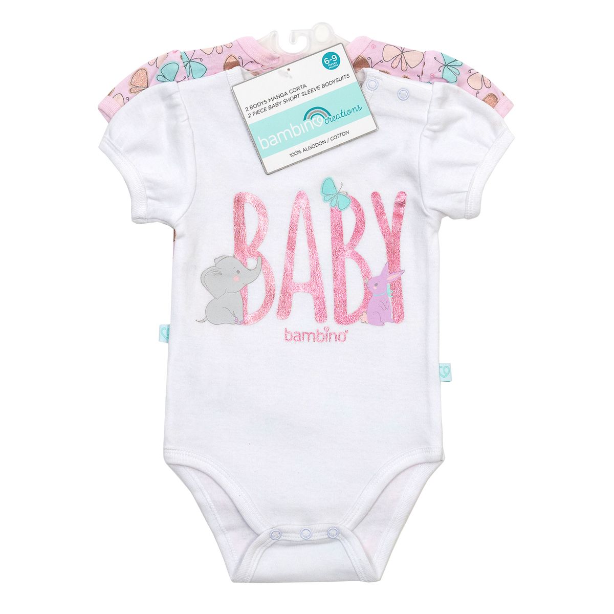 BAMBINO - Set 2 Bodys Manga Corta Blanco Mariposa Niña