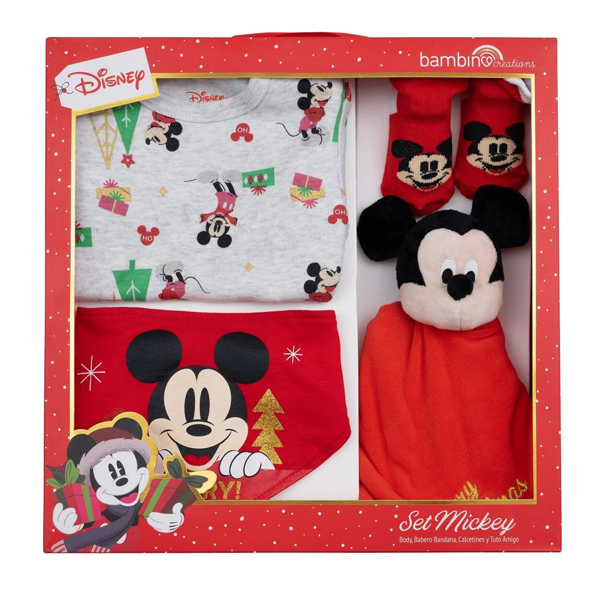 BAMBINO - Set 4 Piezas Navidad Gris Mickey Niño 18-24 Meses