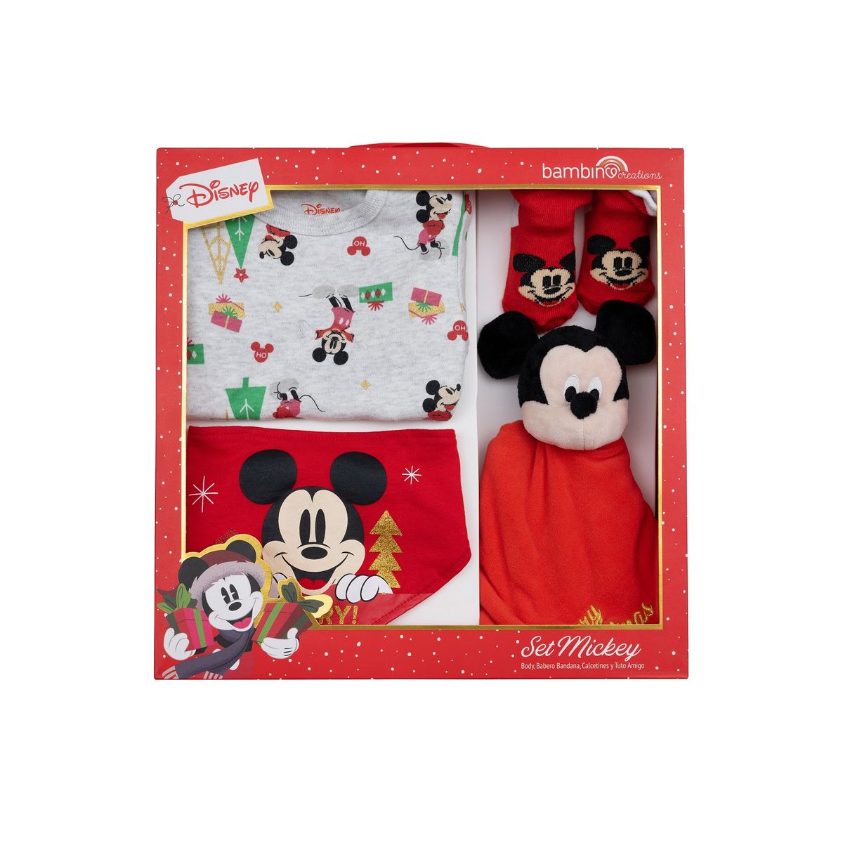 BAMBINO - Set 4 Piezas Navidad Gris Mickey Niño 12-18 Meses