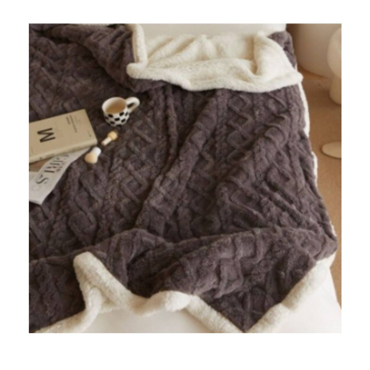 GENERICO - Manta polar con sherpa termica gris