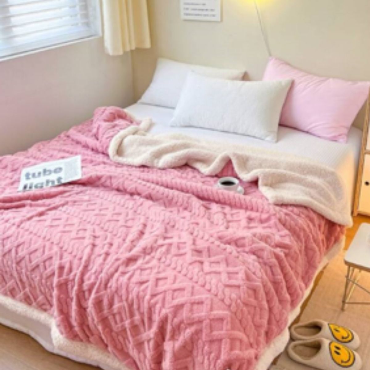 GENERICO - Manta polar con sherpa termica rosado