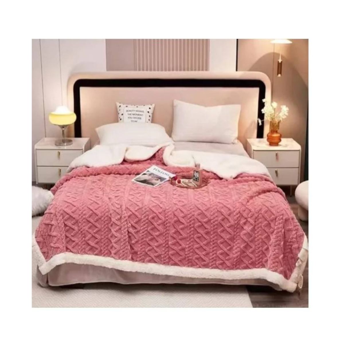 GENERICO - Manta polar con sherpa termica rosado