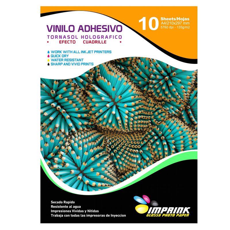 IMPRINK - Vinilo  Adhesivo Holografico Efecto Cuadrille A4 10 hojas