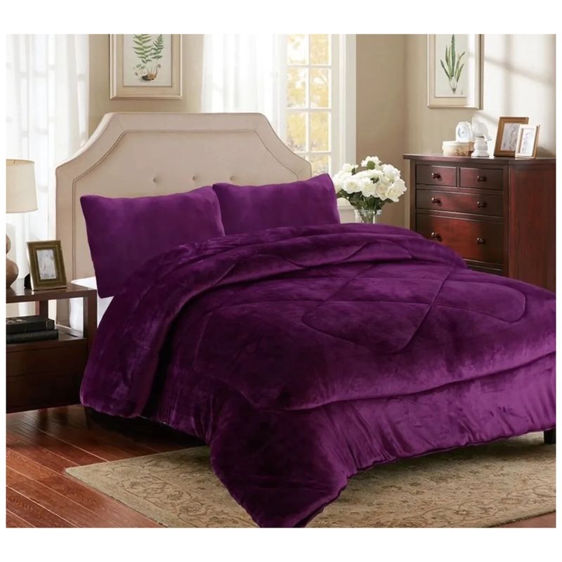 GENERICO - PLUMON MORADO CON CHIPORRO Y POLAR PLUSH INVIERNO SUPER KING 250X270