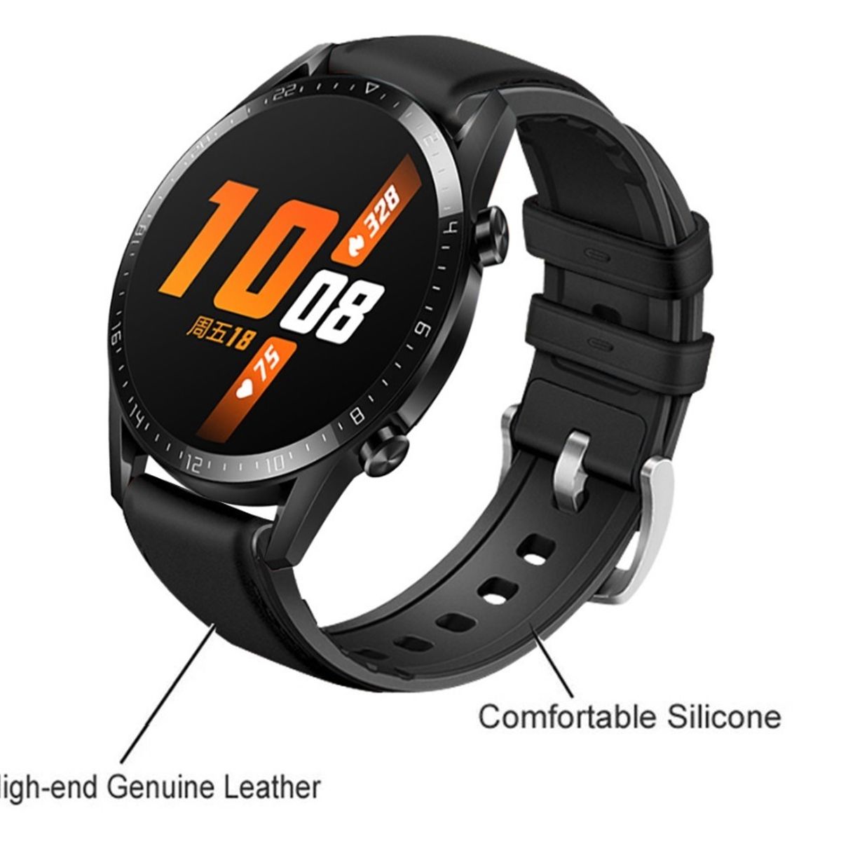 GENERICO - Correa de Cuero compatible Huawei GT 6, 5, 4 46mm