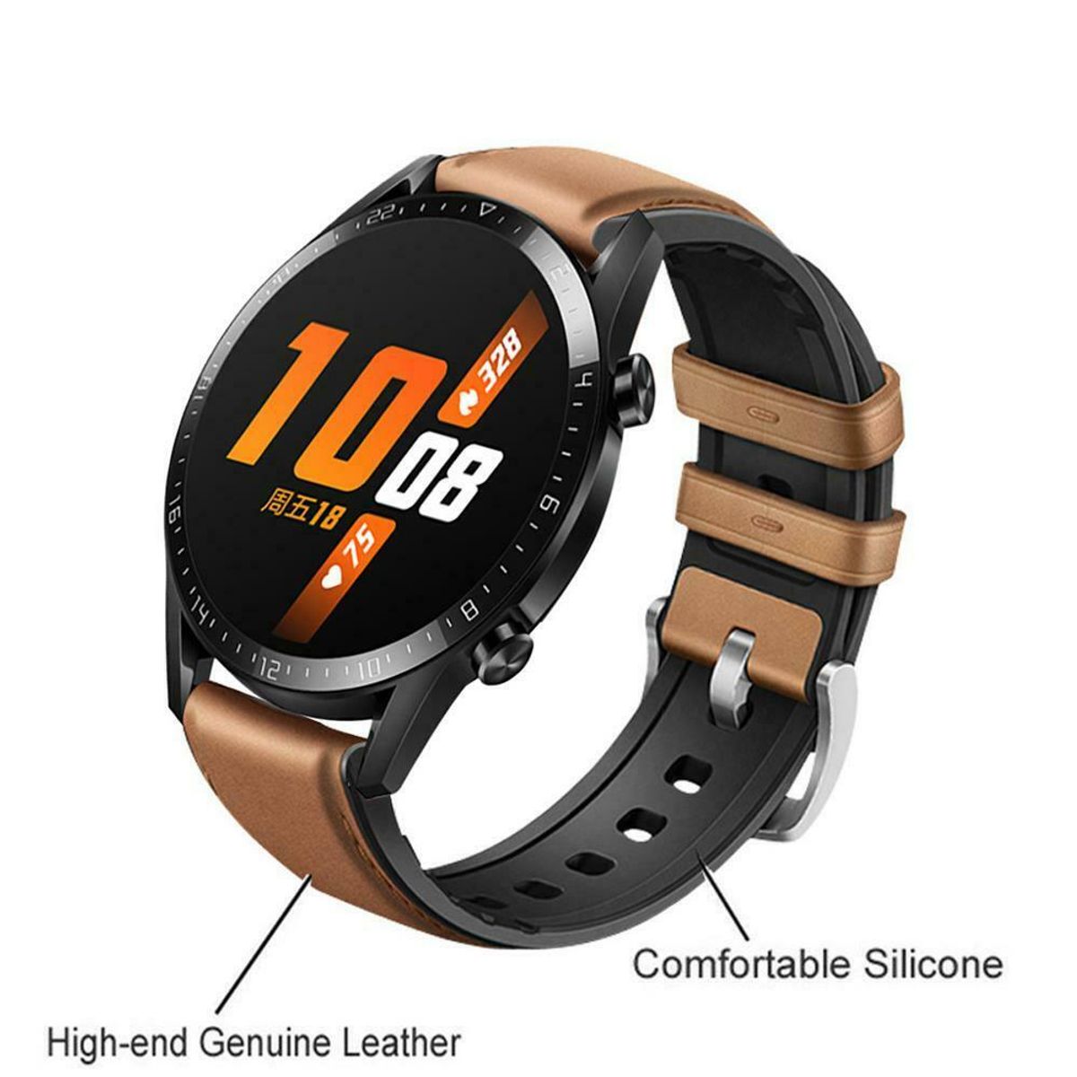 GENERICO - Correa de Cuero compatible Huawei GT 4, 3, 2 46mm, Huawei 3