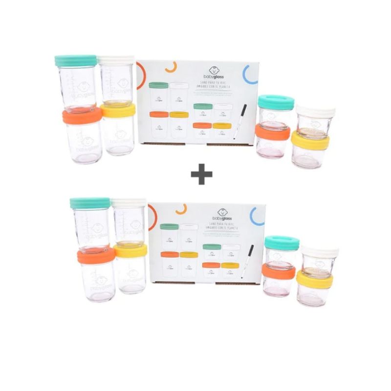 BABYGLASS - 2 SET 8 CONTENEDORES DE VIDRIO PARA COMIDA DE BEBÉ BABYGLASS