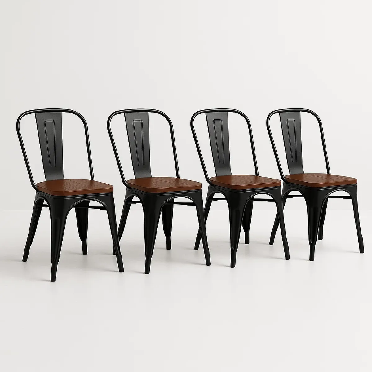 KLIK - Pack de 4 sillas Tolix con asiento de Madera Oscura Walnut - Negras