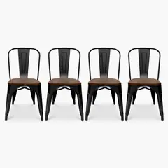 KLIK - Pack de 4 sillas Tolix con asiento de Madera Oscura Walnut - Negras