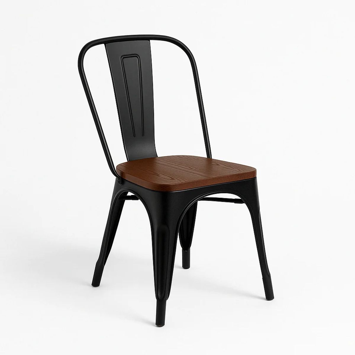 KLIK - Silla Taburete Tolix de Comedor o Terraza asiento Madera Oscura Walnut