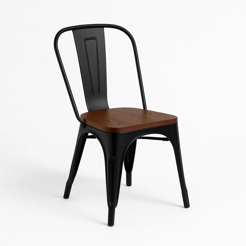 KLIK - Silla Tolix de Comedor o Terraza asiento Madera Oscura Walnut Negra