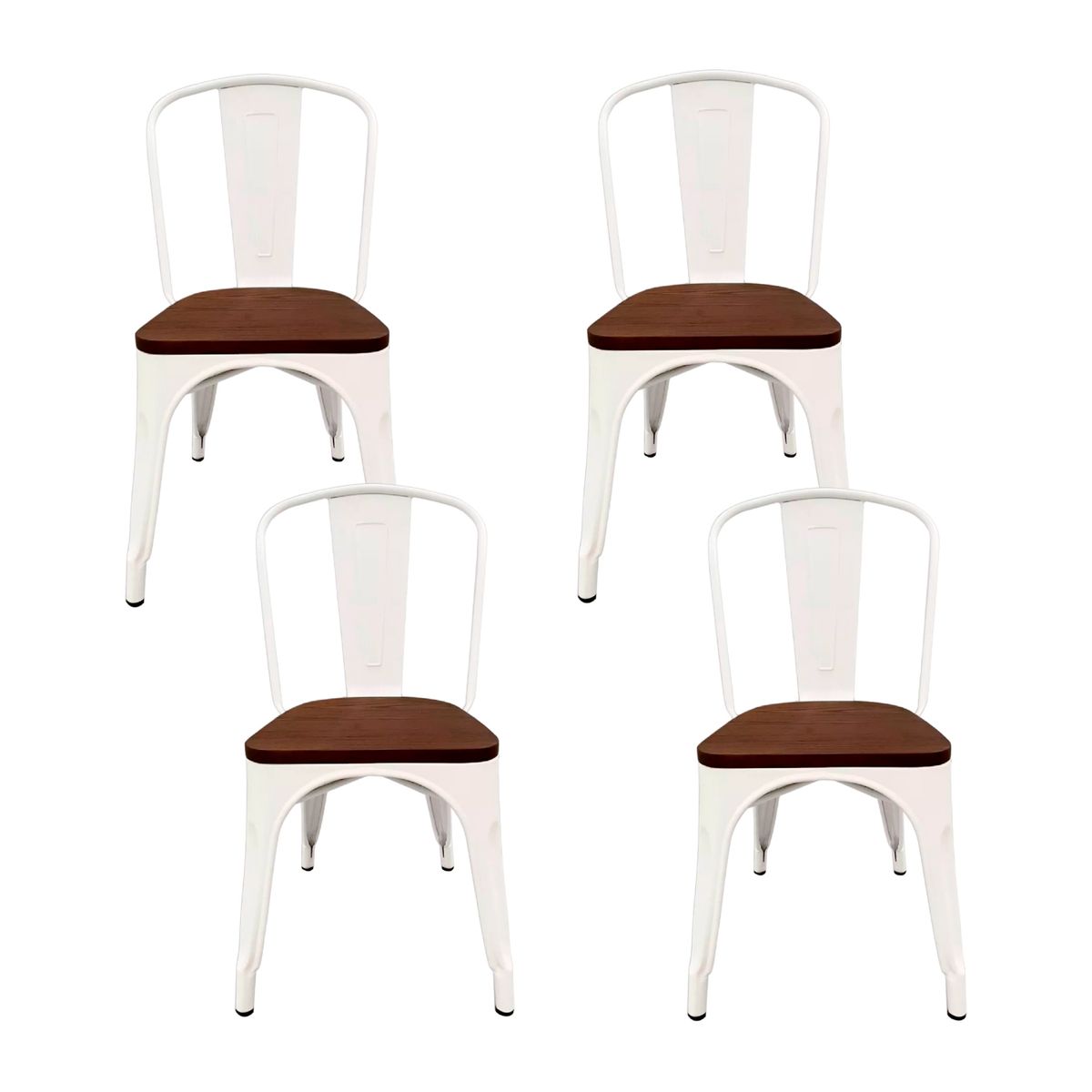 KLIK - Pack de 4 sillas Tolix con asiento de Madera Oscura Walnut - Blancas