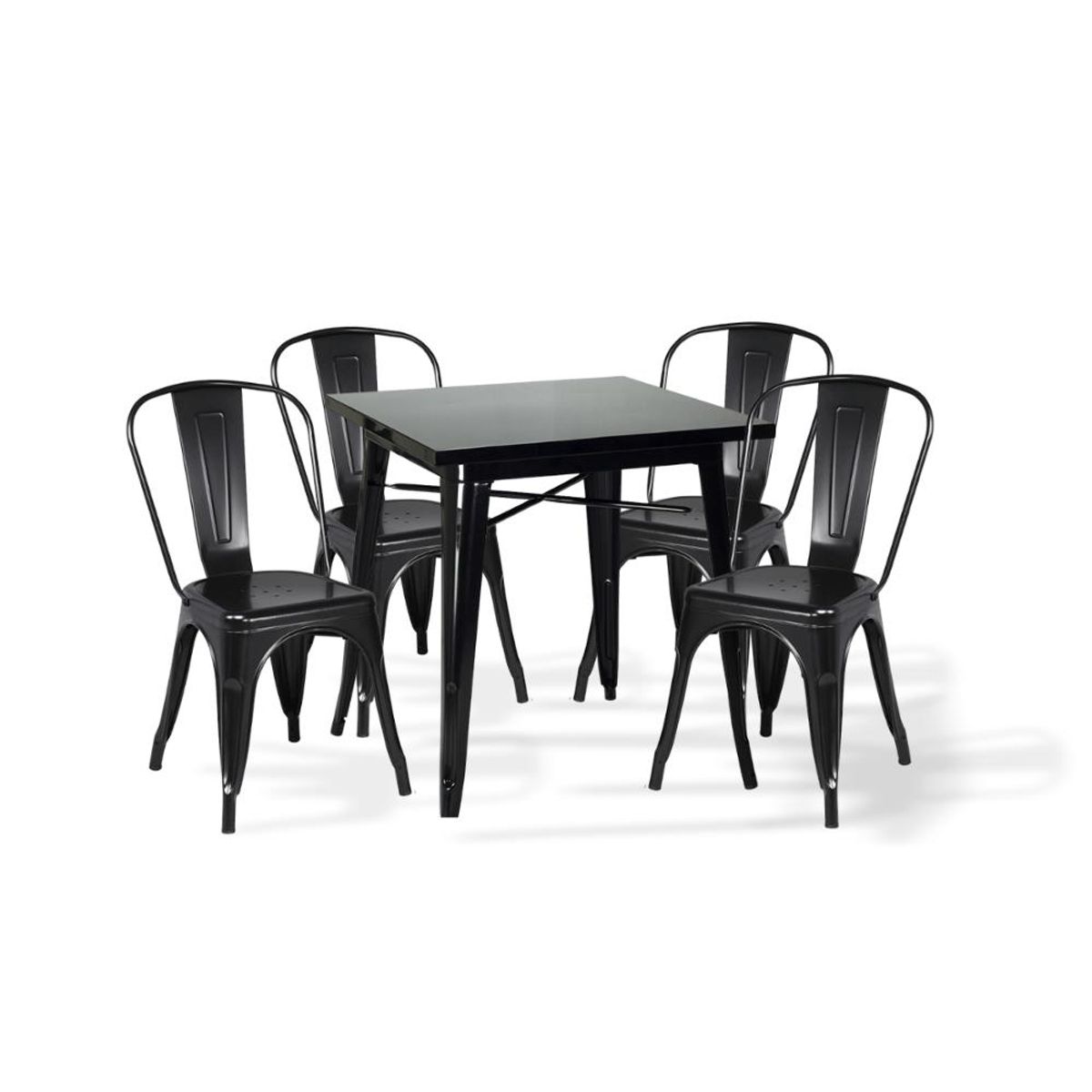 KLIK - Comedor Mesa Tolix 80x80cm + 4 sillas Tolix Negras KLIK