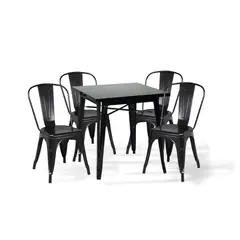 KLIK - Comedor Mesa Tolix 80x80cm + 4 sillas Tolix Negras