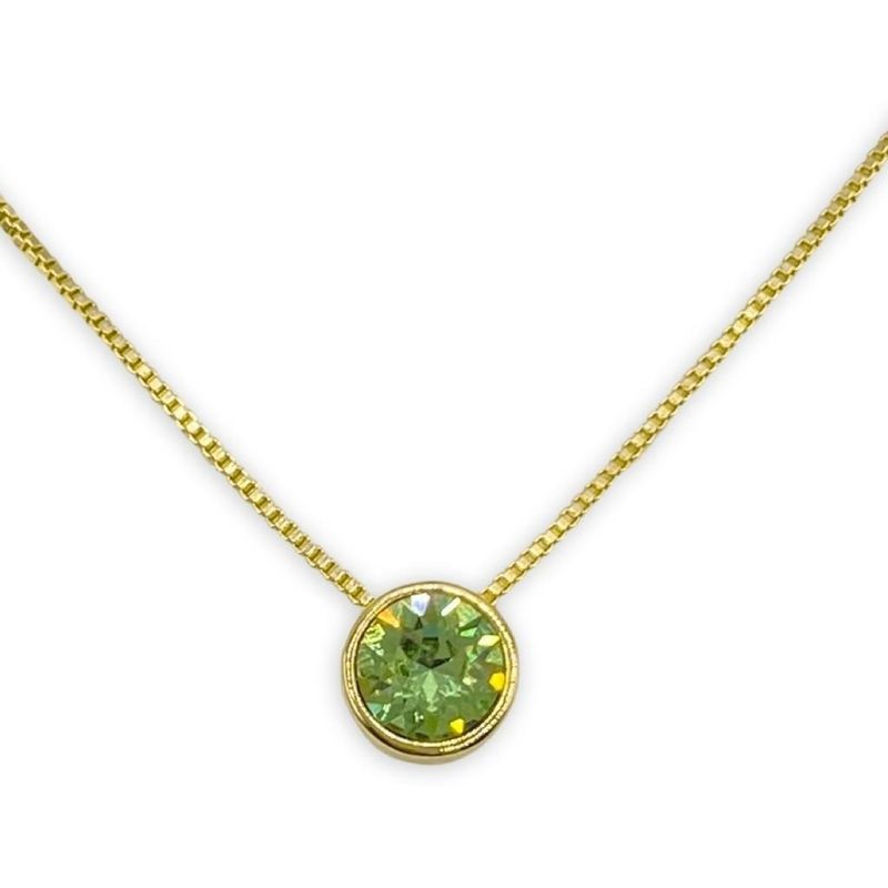 GENERICO - Collar Punto Luz Swarovski Elements Peridot Baño Oro Rosa 18