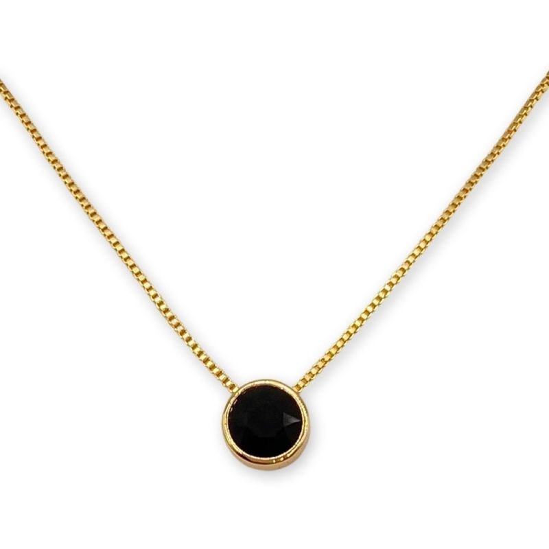 GENERICO - Collar Punto De Luz Piedra Ónix  Baño Oro Rosa 18kl Mas Caja