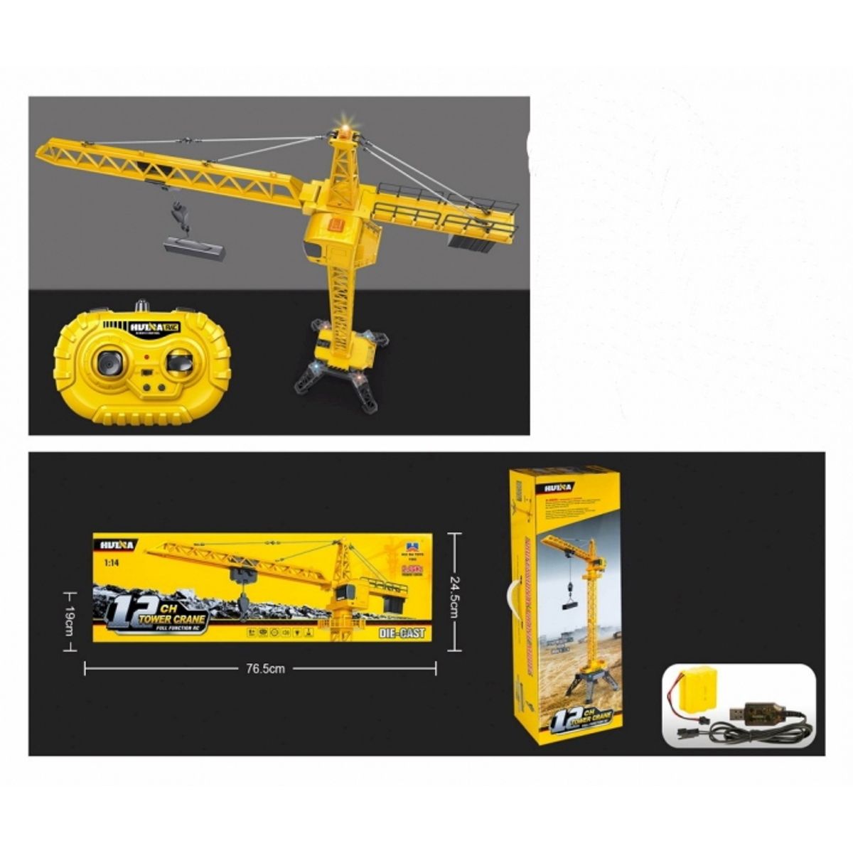GENERICO - HUINA 1585 1:14 12CH RC ALLOY HEAD TOWER CRANE
