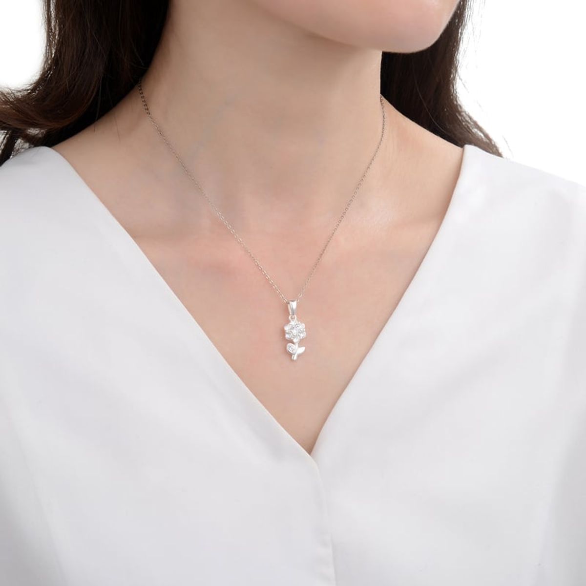 ANDREA COGGIOLA JOYAS - Collar Flor Circón Plata Fina 925