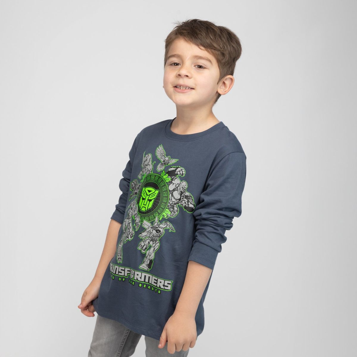 TRANSFORMERS - Polera Manga Larga Niño Transformers Sobre Logos Azul