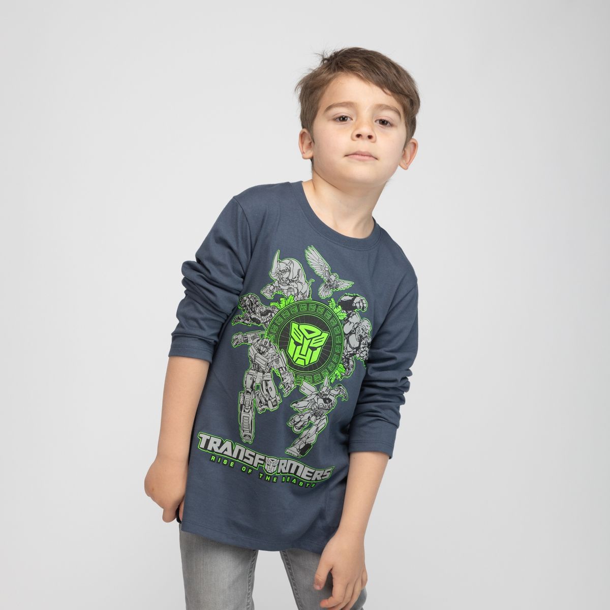 TRANSFORMERS - Polera Manga Larga Niño Transformers Sobre Logos Azul