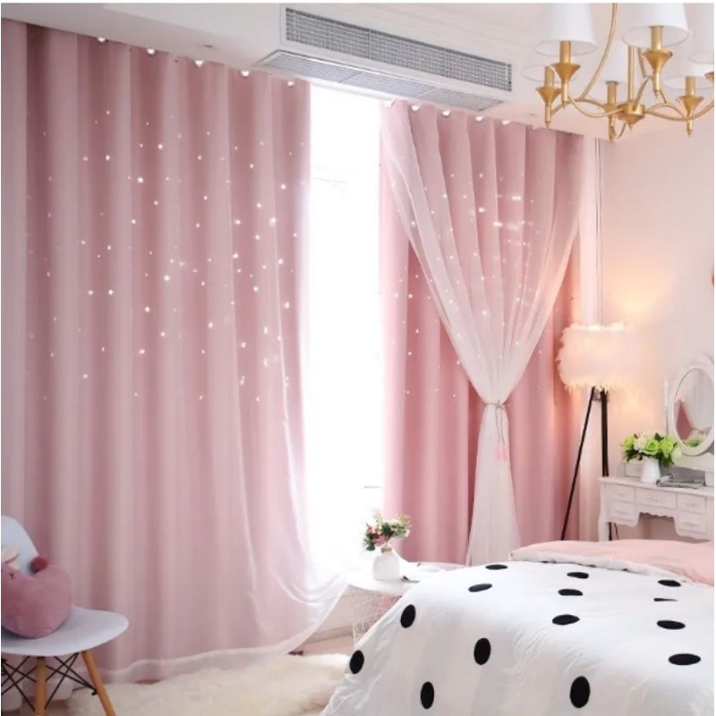 XTECH - Cortinas Telavisillo Estrella Hueca 150cm X 240cm 2 Paños Rosa