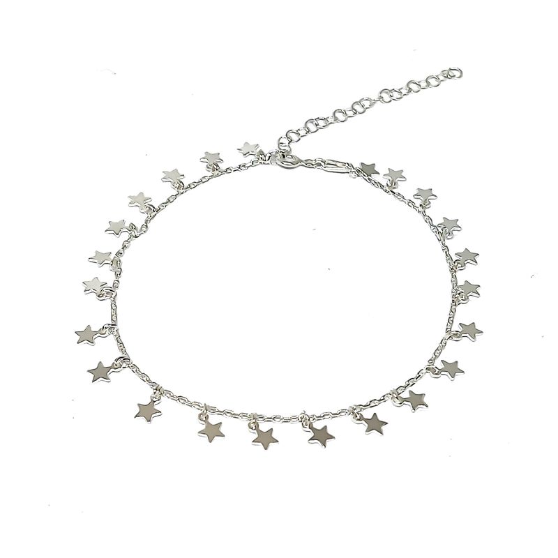 ANDREA COGGIOLA JOYAS - Tobillera  Eslabón Limado Estrellas Colgantes Plata Fina 925