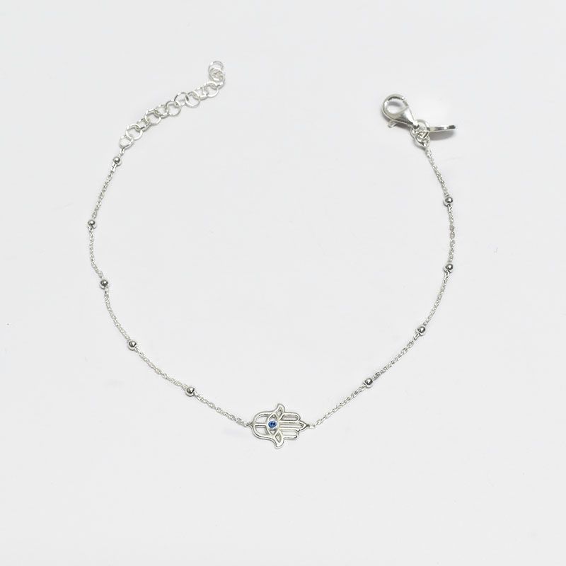 ROSETT - Pulsera limada con esferas y mano hamsa con ojo turco