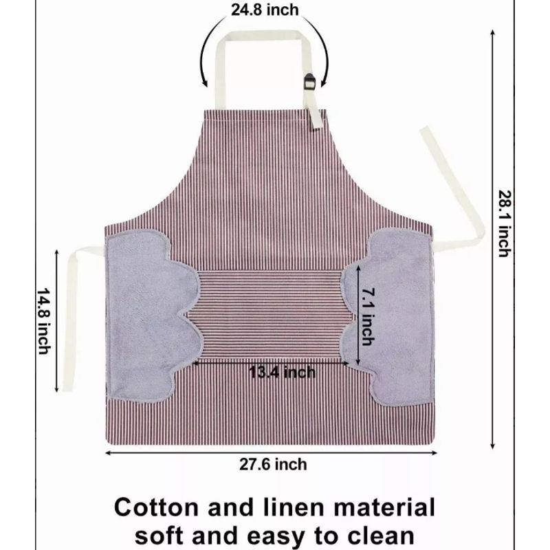 GENERICO - Delantal De Cocina Impermeable Rayas Ajustable Con Bolsillo Marron