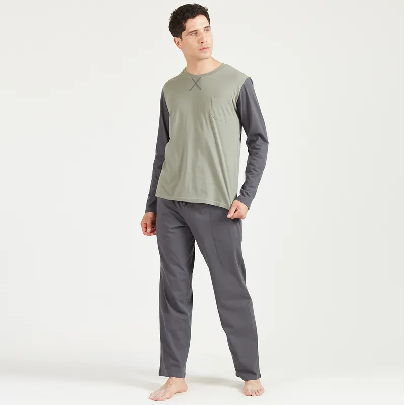 BARBIZON - Pijama de Hombre Tomas Pantalon Largo Verde