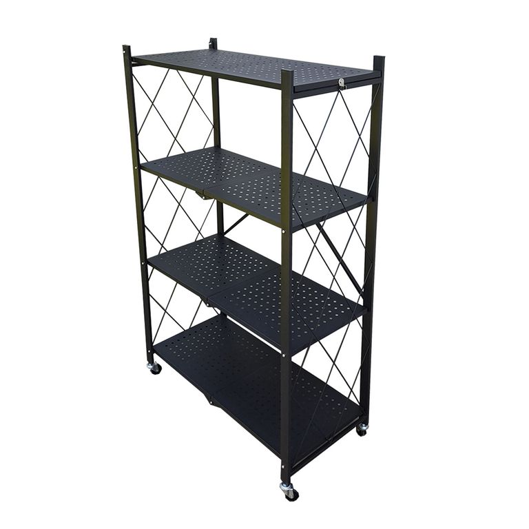 Estante Plegable con Ruedas 4 niveles Negro