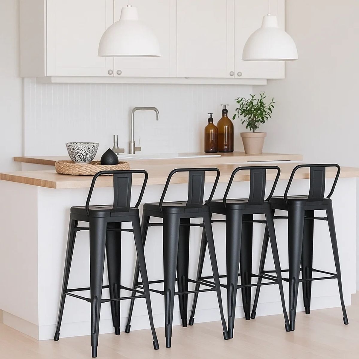 KLIK - Pack de 4 Taburetes Sillas para Bar Tolix de acero Negro KLIK