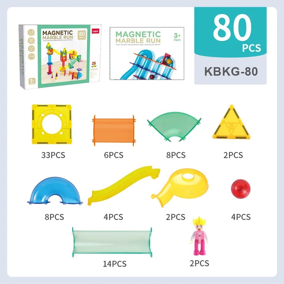 GENERICO - Bloques de construcción Magnéticos 80 Piezas Pista Canicas-