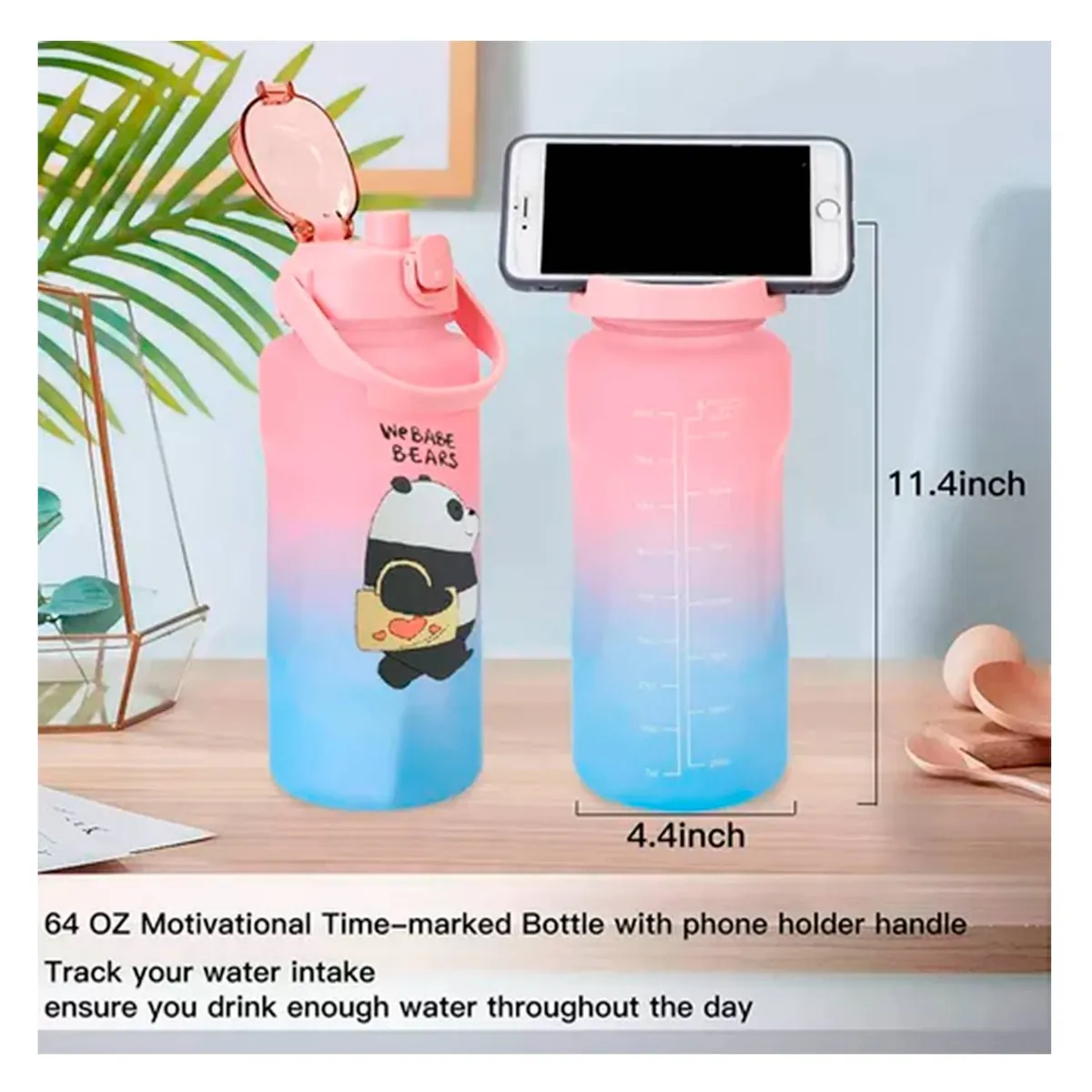 GENERICO - Pack 2 Botellas Agua Motivacional De 2 L Y 900ml Rosa Celeste