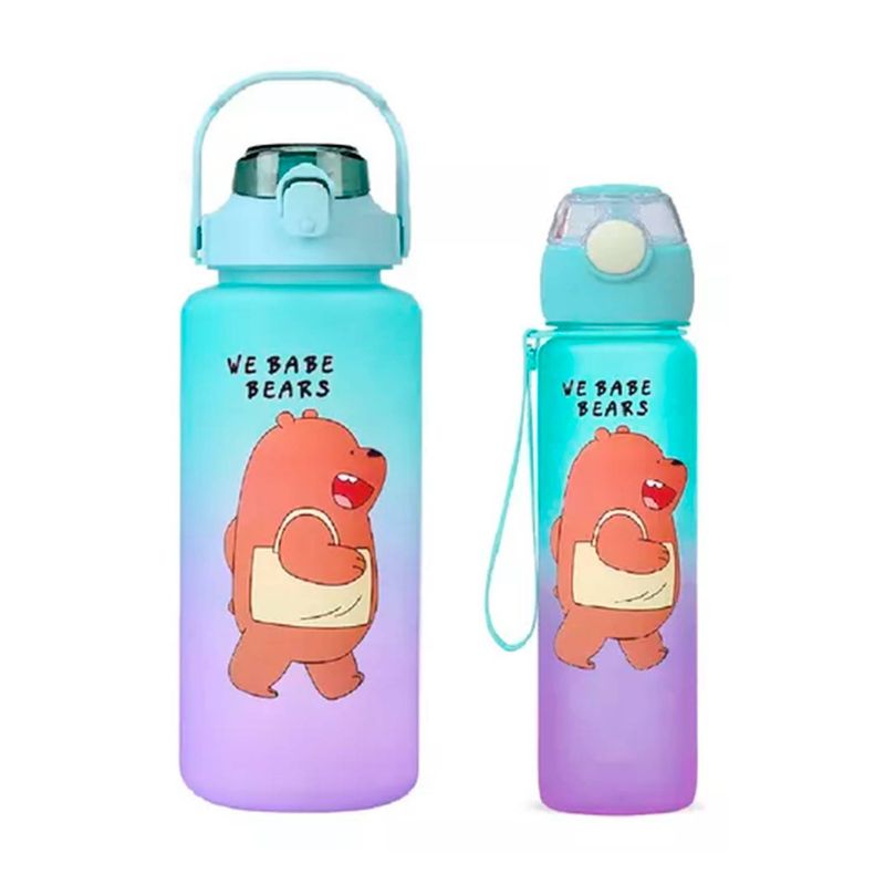 GENERICO - Pack 2 Botellas Agua Motivacional De 2 L Y 900ml Verde Morado