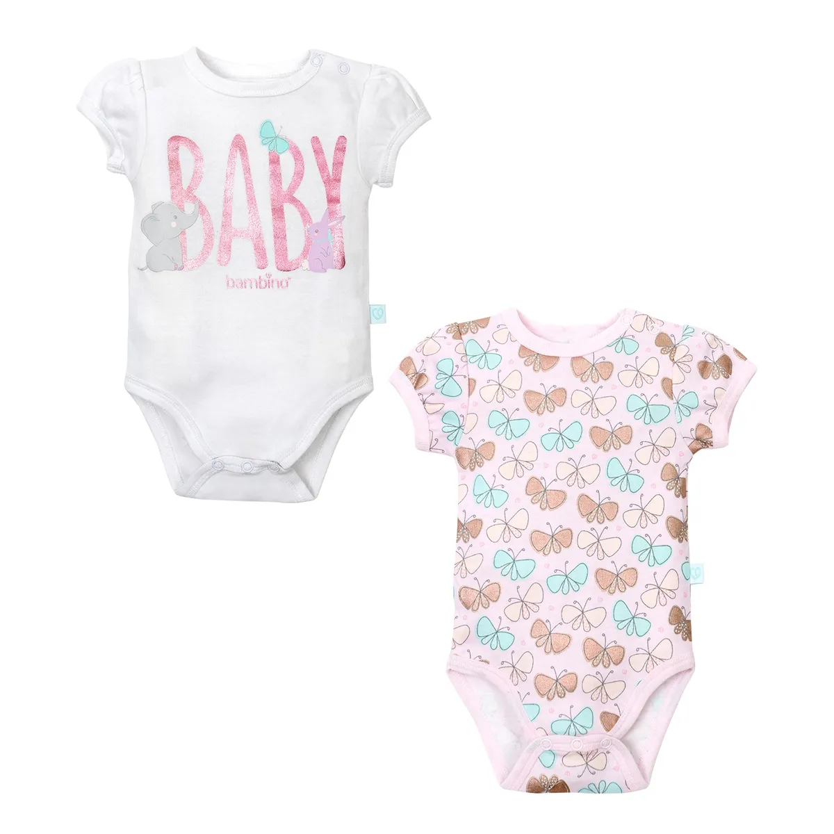 BAMBINO - Set 2 Bodys Manga Corta Blanco Mariposa Niña