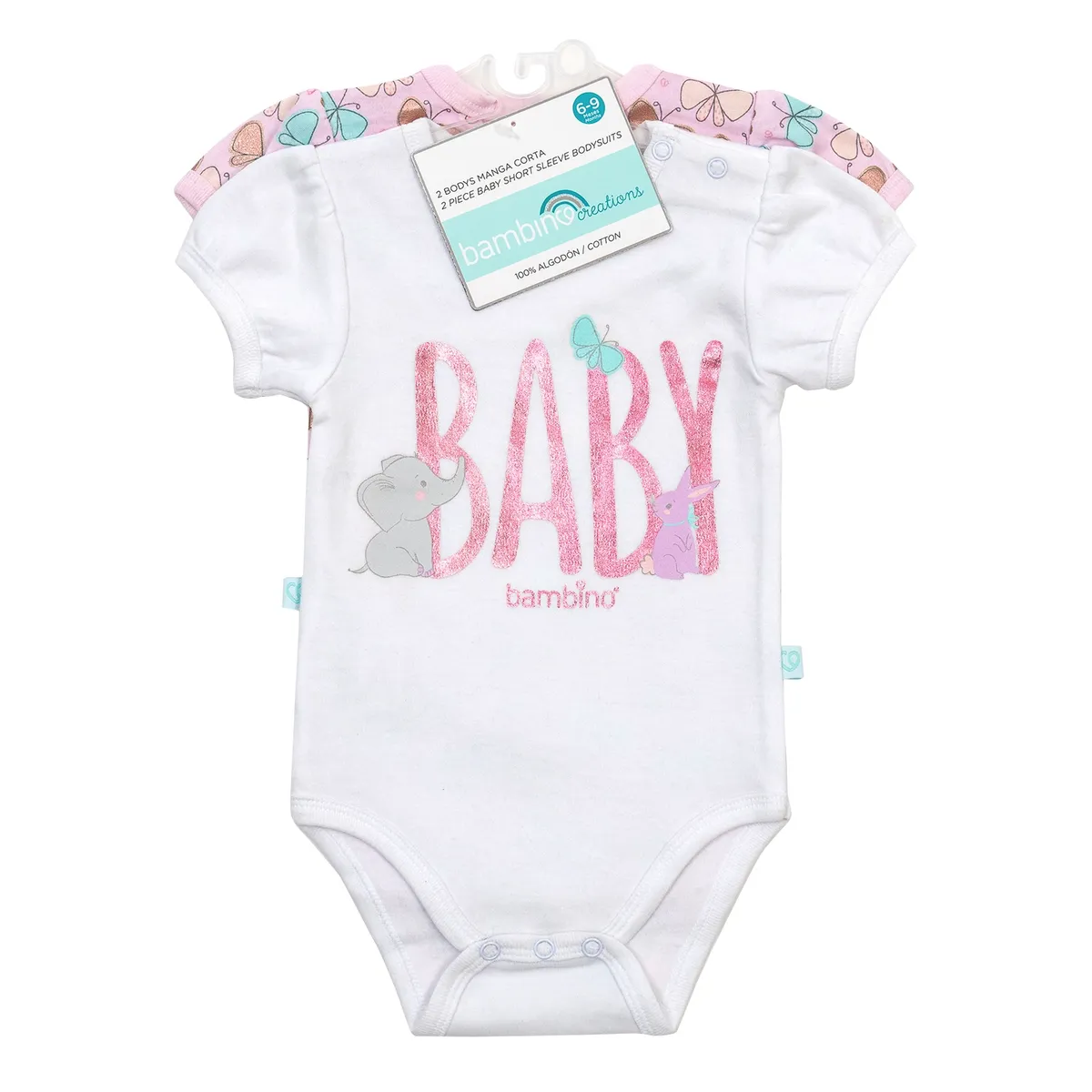 BAMBINO - Set 2 Bodys Manga Corta Blanco Mariposa Niña